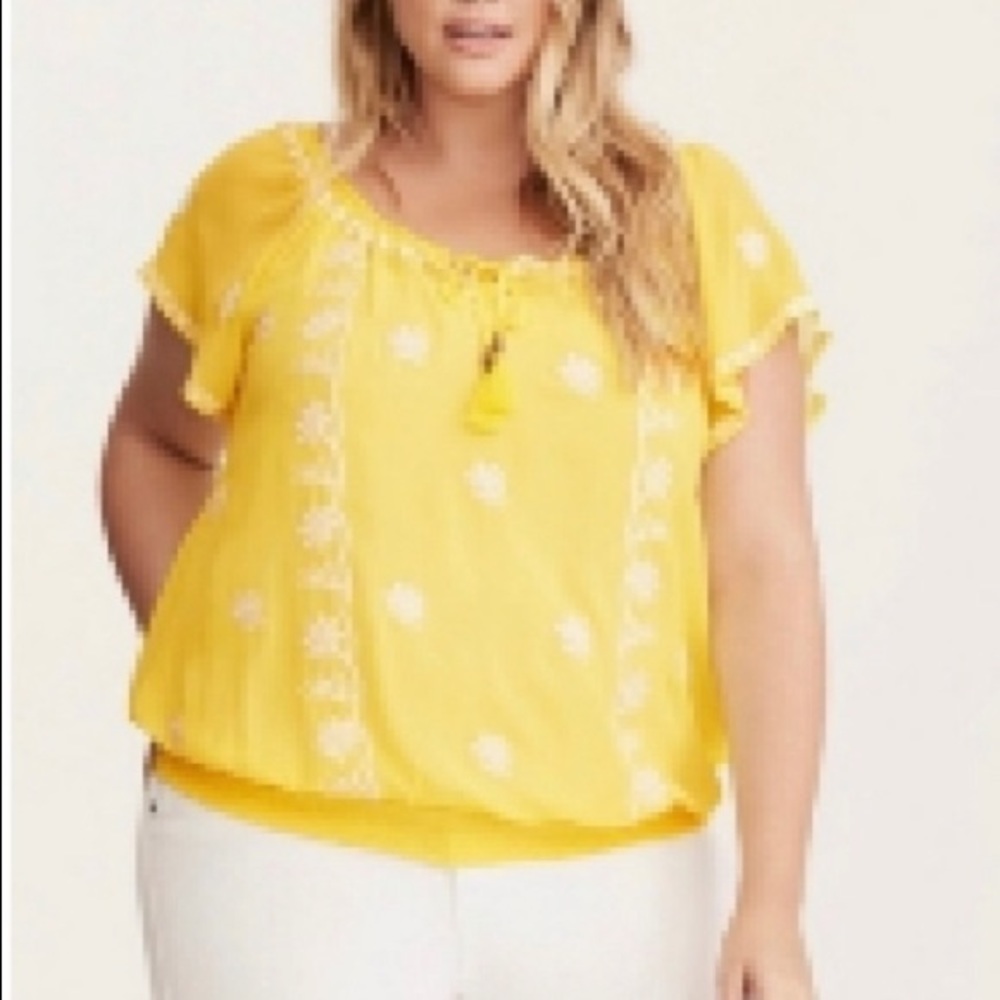 Torrid Yellow Chiffon Embroidered Floral Top
